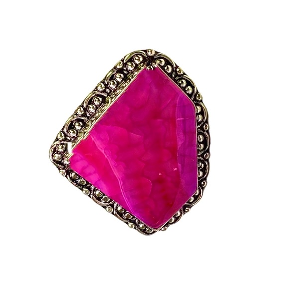 Pink Solar Agate Gemstone in a Handcrafted Vintage-Look 925 Stamped Ring (8) - Picture 2 of 8
